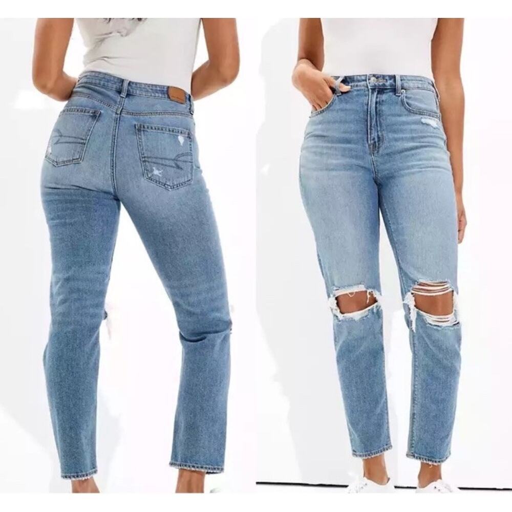 American Eagle Mom Jeans Comfort Stretch Waistband Distressed Women’s Size 2 Reg